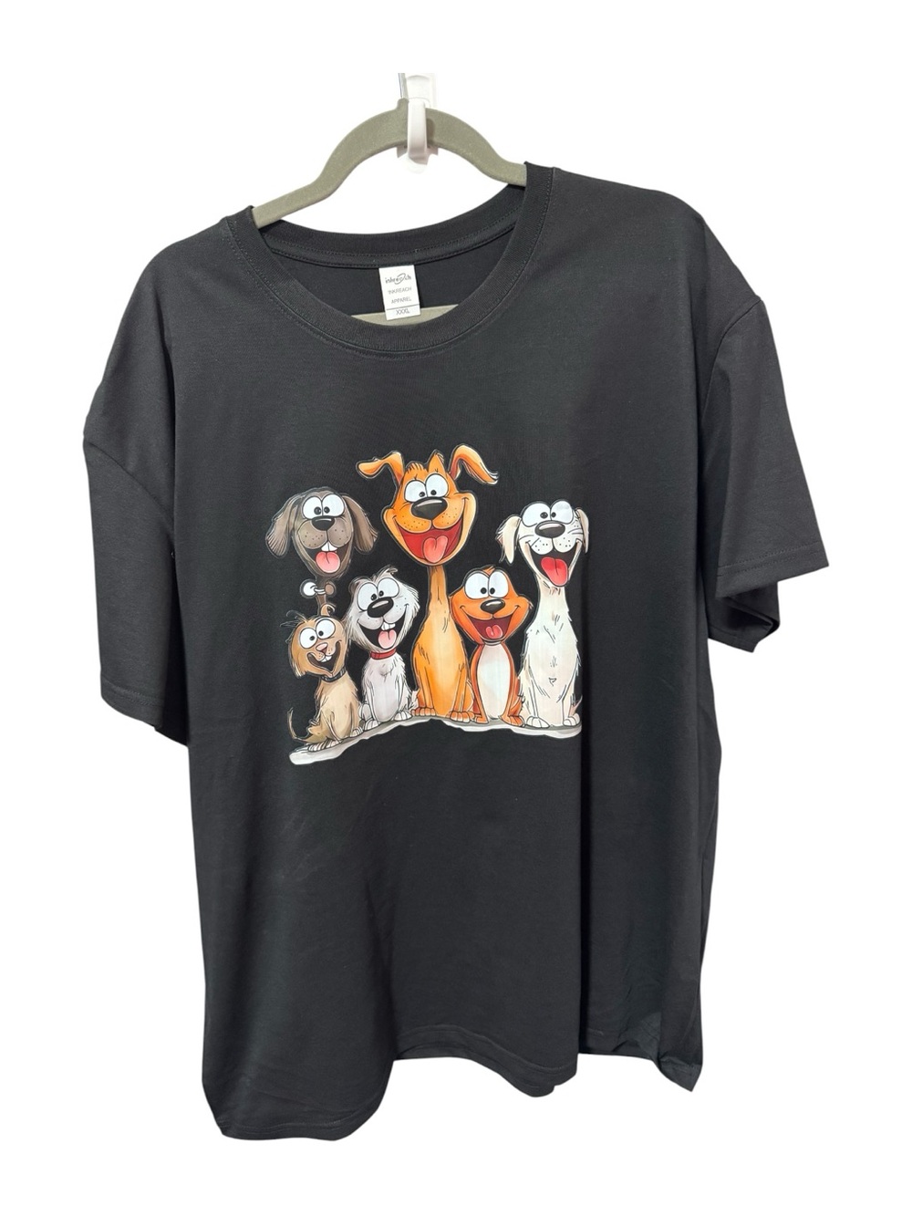 Playful Cartoon Dogs Graphic Tee - Black